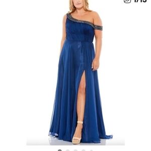 Mac Duggal Royal Blue One-Shoulder Maxi Dress